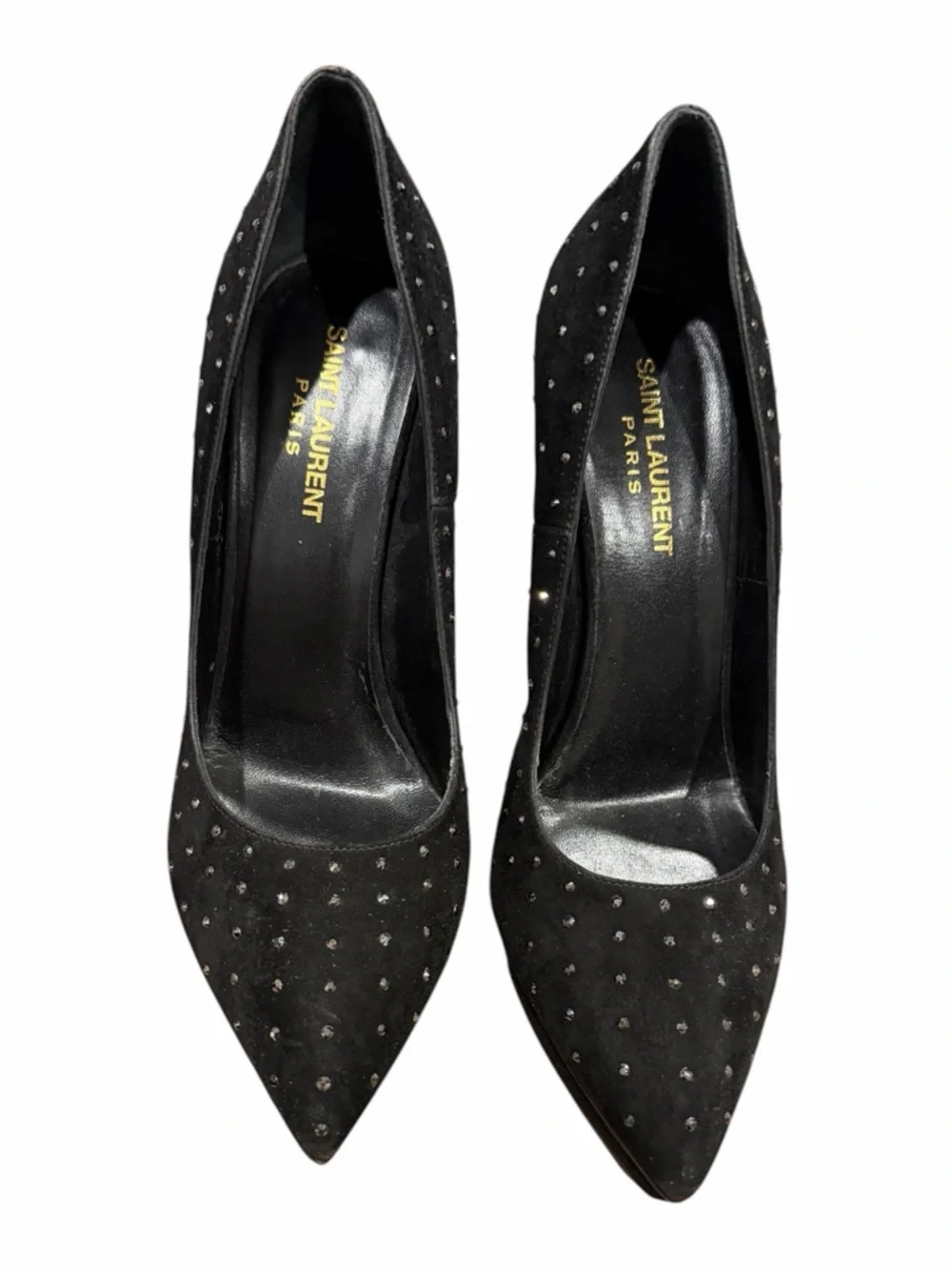 Saint Laurent Black Studded Suede Stiletto Pumps - Picture 3 of 10